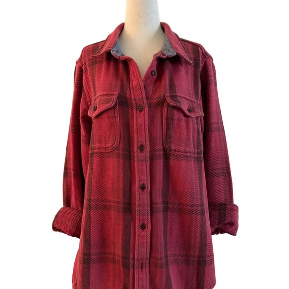 Outerknown Women's Blanket Shirt I Dusty Red Cusco Plaid I M/L - Picture 3 of 7